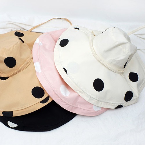 챙 넓은 여성 패션 도트 벙거지 여름 모자 블랙 핑크