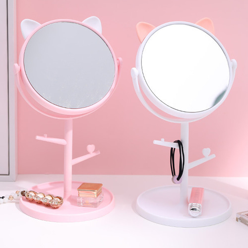 고양이 귀 쫑긋 탁상용 거울 악세서리 소품 트레이(P0000TBZ) 1+1