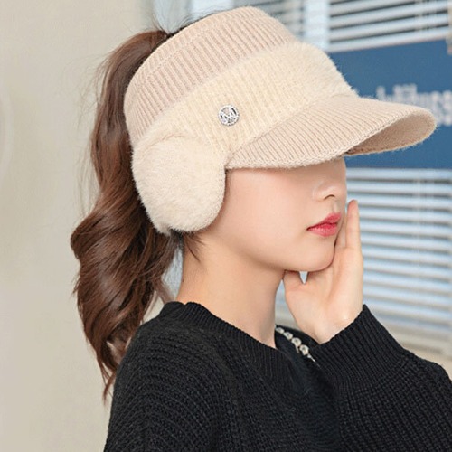 [트윈스파파] 겨울 여성 페이크 퍼 귀마개 니트 썬캡 모자 P0000SYO