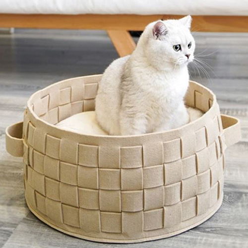 강아지 고양이 원형 패브릭 바구니 쿠션 방석