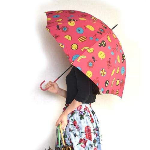 과일디자인 레트로 수동 여성 장우산 핑크 옐로우