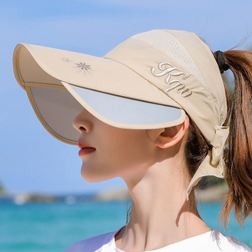 여름 햇빛차단 리본 끈 와이드 여성 썬캡 모자