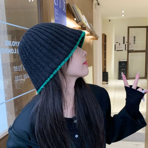 투톤 짜임 유니크 컬러 배색 여성 니트 벙거지 모자 P0000SXE